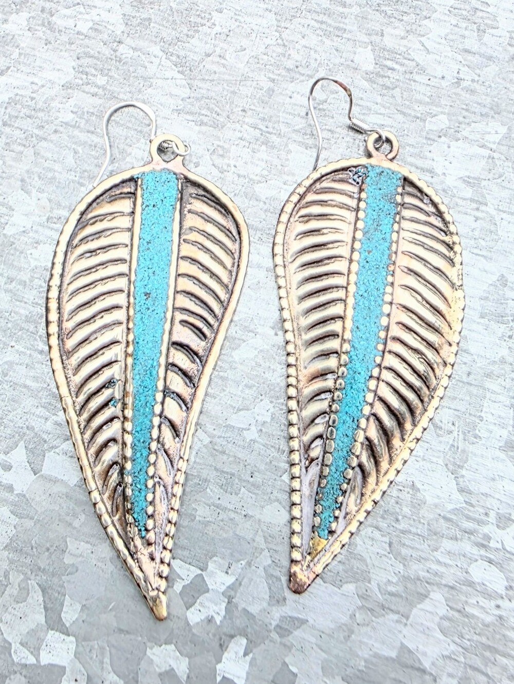 Tibetan Nepali Turquoise Dangle Earrings (3.3")